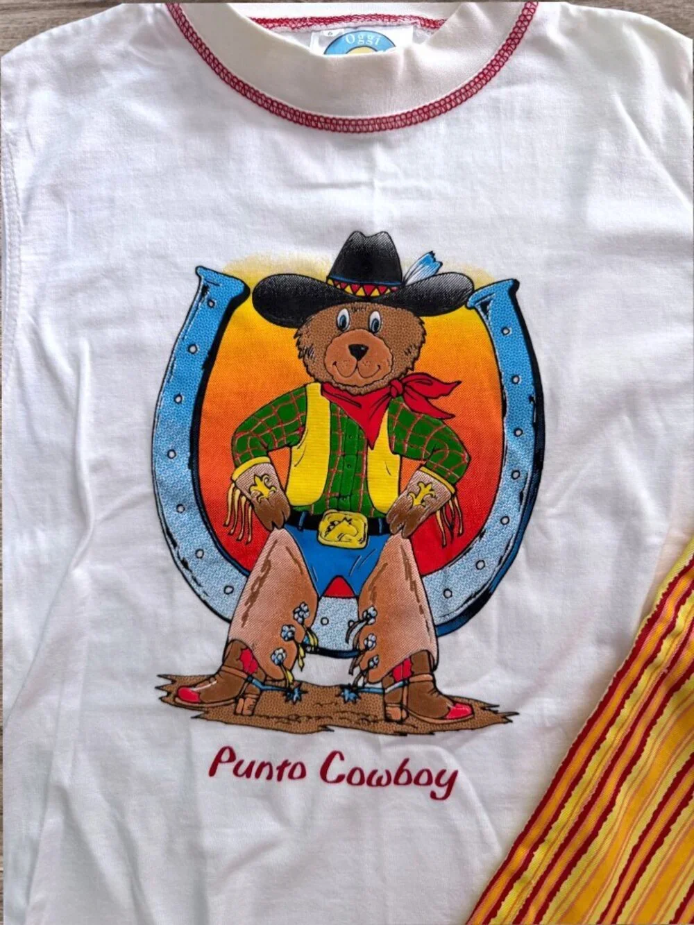 Vintage NWOT Italy Punto Oggi Domani Cowboy Bear Outfit Set Top Shorts Size 6